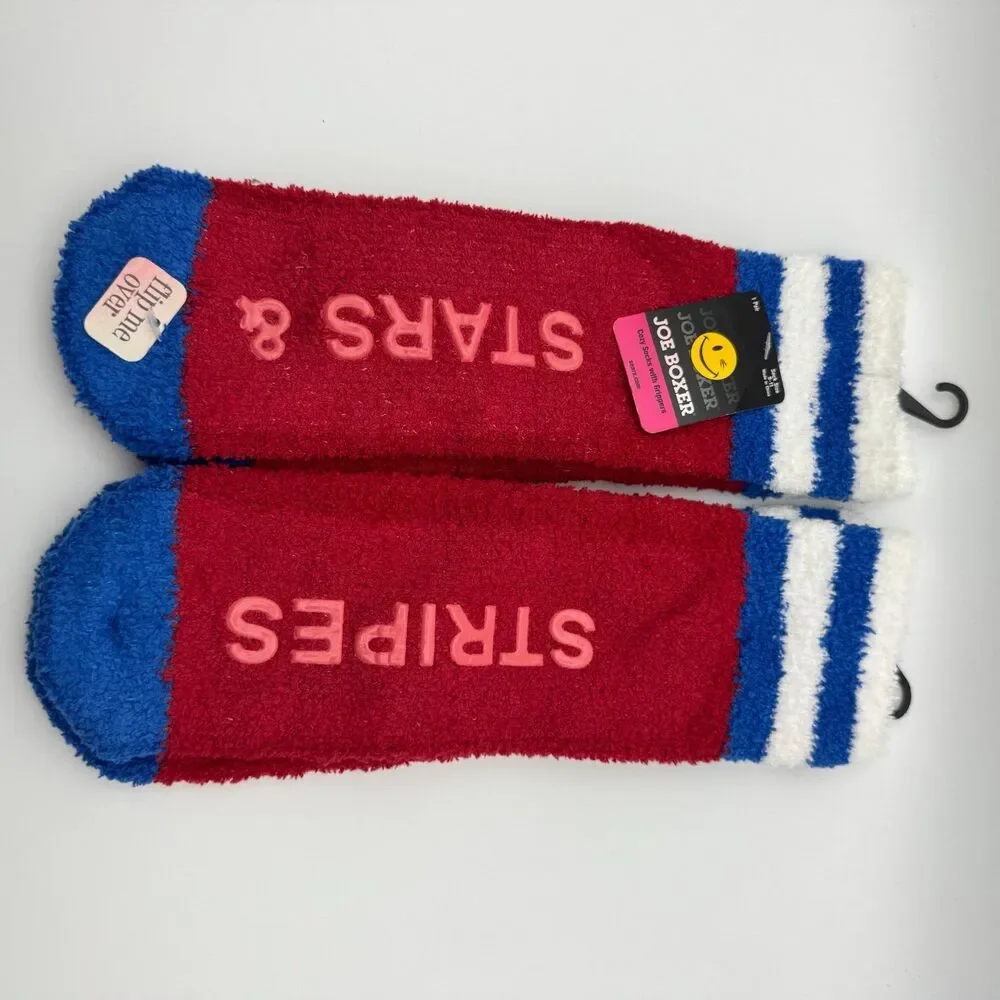Joe Boxer Stars & Stripes Cozy Socks Womens 9-11 Multicolor Fuzzy Gripper NWT